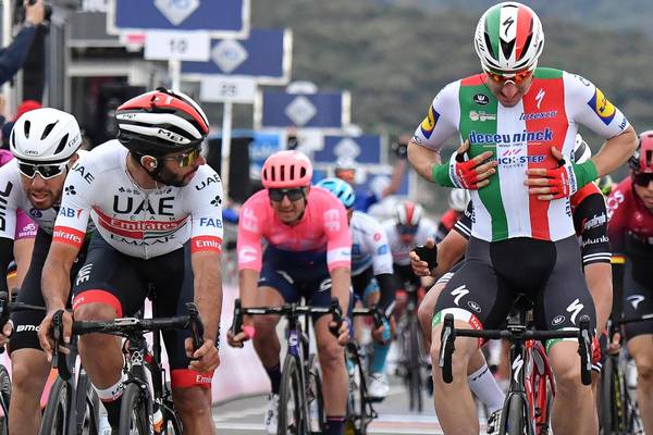 Gaviria takes Giro stage three after Viviani disqualified