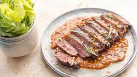 Striploin steak with bois boudrin sauce and dressed Baby Gem