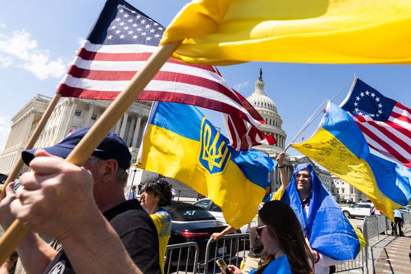 Ukrainian and western leaders hail US aid package as Russia warns of ‘further ruin’
