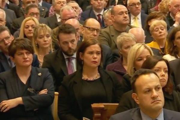 Political leaders awkwardly join standing ovation at Lyra McKee funeral