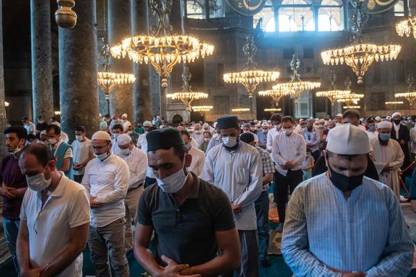 Thousands pray at Hagia Sophia for first time since mosque conversion