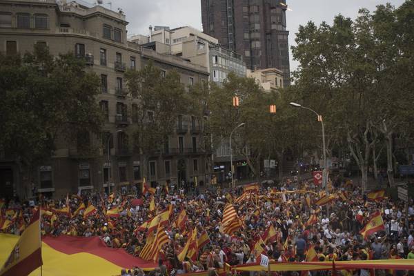 Thousands opposed to Catalan independence vote gather in Barcelona