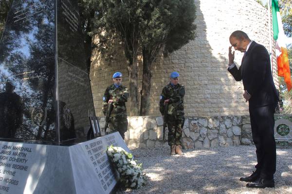 Tánaiste pays tribute to Pte Seán Rooney at memorial for fallen Irish soldiers in South Lebanon