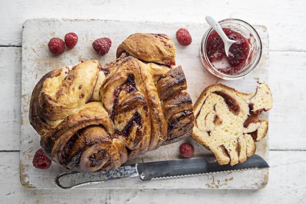 Raspberry brioche loaf: a sweet, swirly breakfast treat