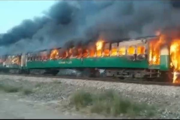 More than 70 dead after fire breaks out on train in Pakistan