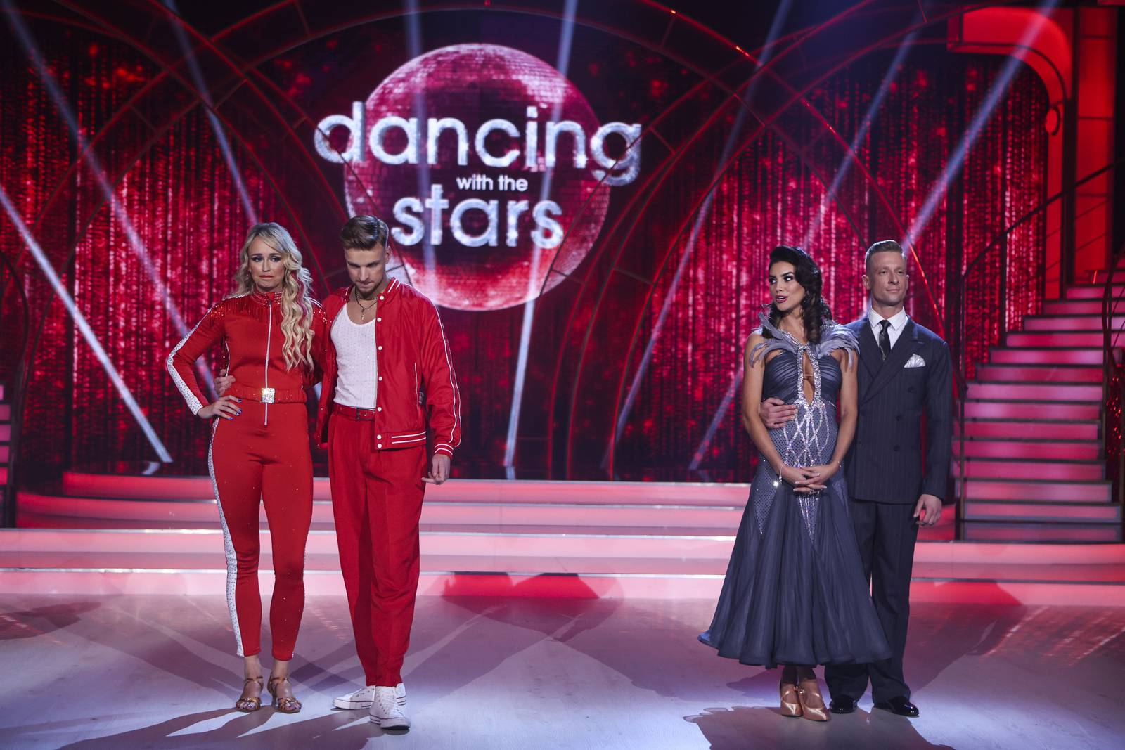 Stephanie Roche and dance partner  Ervinas Merfeldas (left)  after they lost out in the dance off on Dancing with the Stars. Photograph: Kyran O’Brien