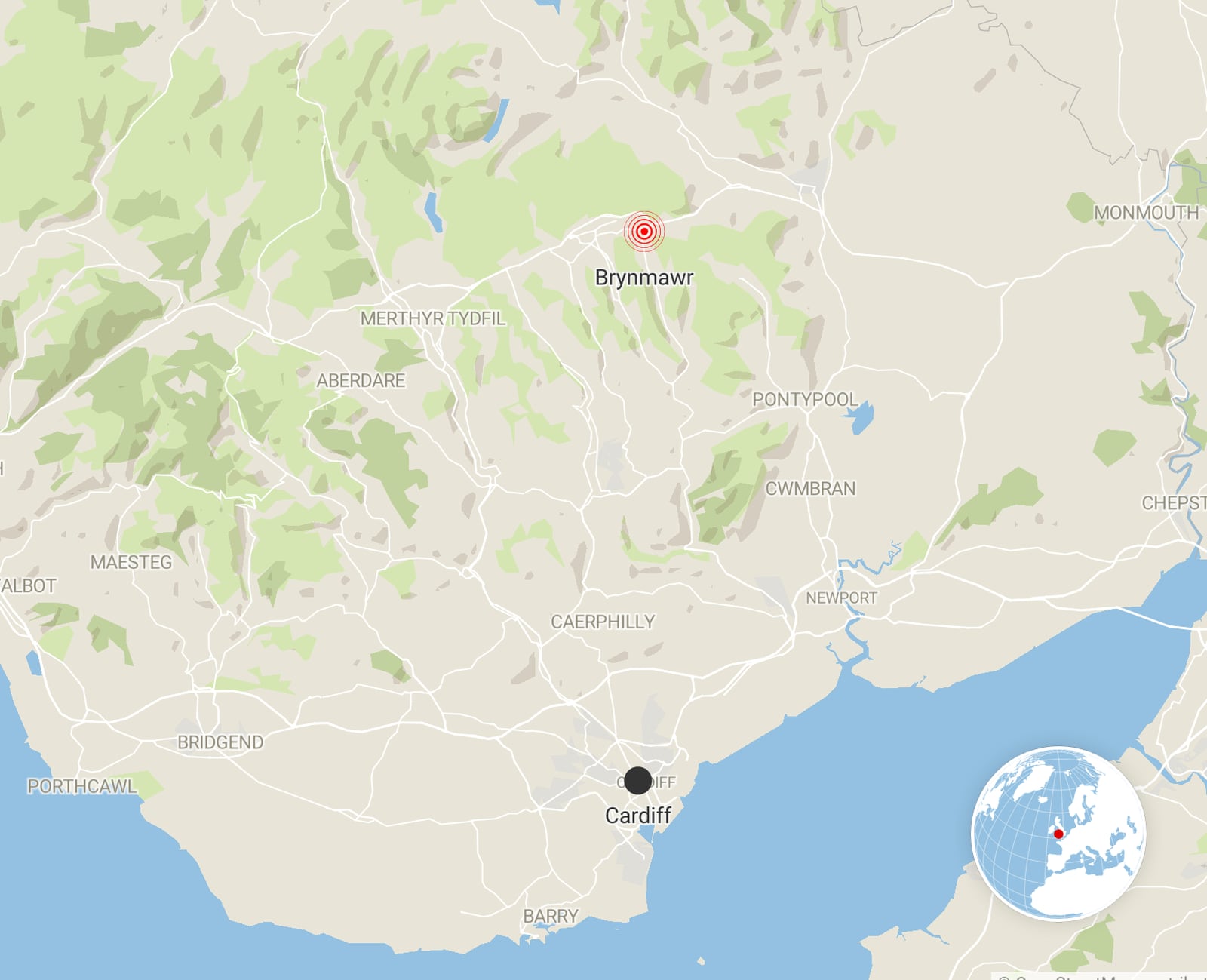 The earthquake's epicentre was Brynmawr in Blaenau Gwent – approximately 35km north of Cardiff, close to the Brecon Beacons National Park.