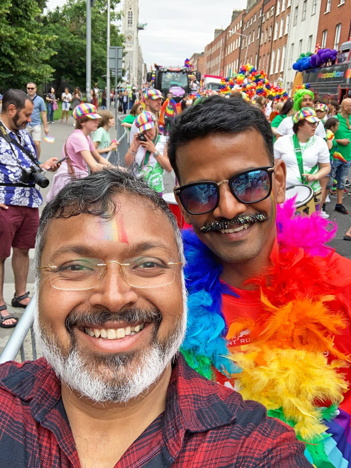Pradeep Mahadeshwar (right) and friend Devdutt Pattanaik (left) at Dublin Pride in 2019