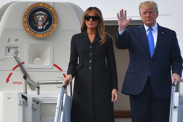 Melania Trump leaves Ireland for D-Day commemorations in sombre black coat