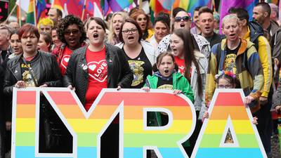 Placard remembering Lyra McKee carried at rally for marriage equality