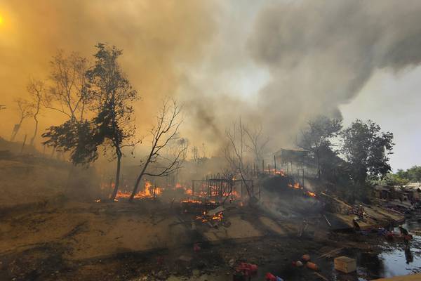 Fire hits crowded Rohingya refugee camp in Bangladesh