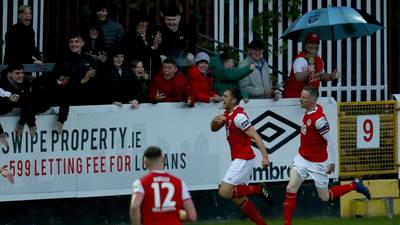 Jake Walker picks a fine time to score his first league goal for St Patrick’s