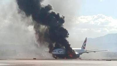 British Airways plane catches fire in Las Vegas