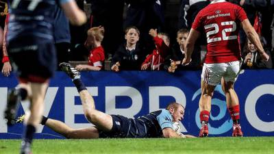 Dan Fish slides in  late on to  leave   Munster with the Blues