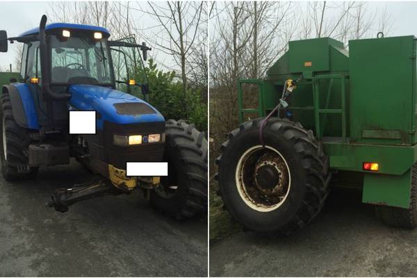 Gardaí seize tractor with  three wheels in Co Tipperary