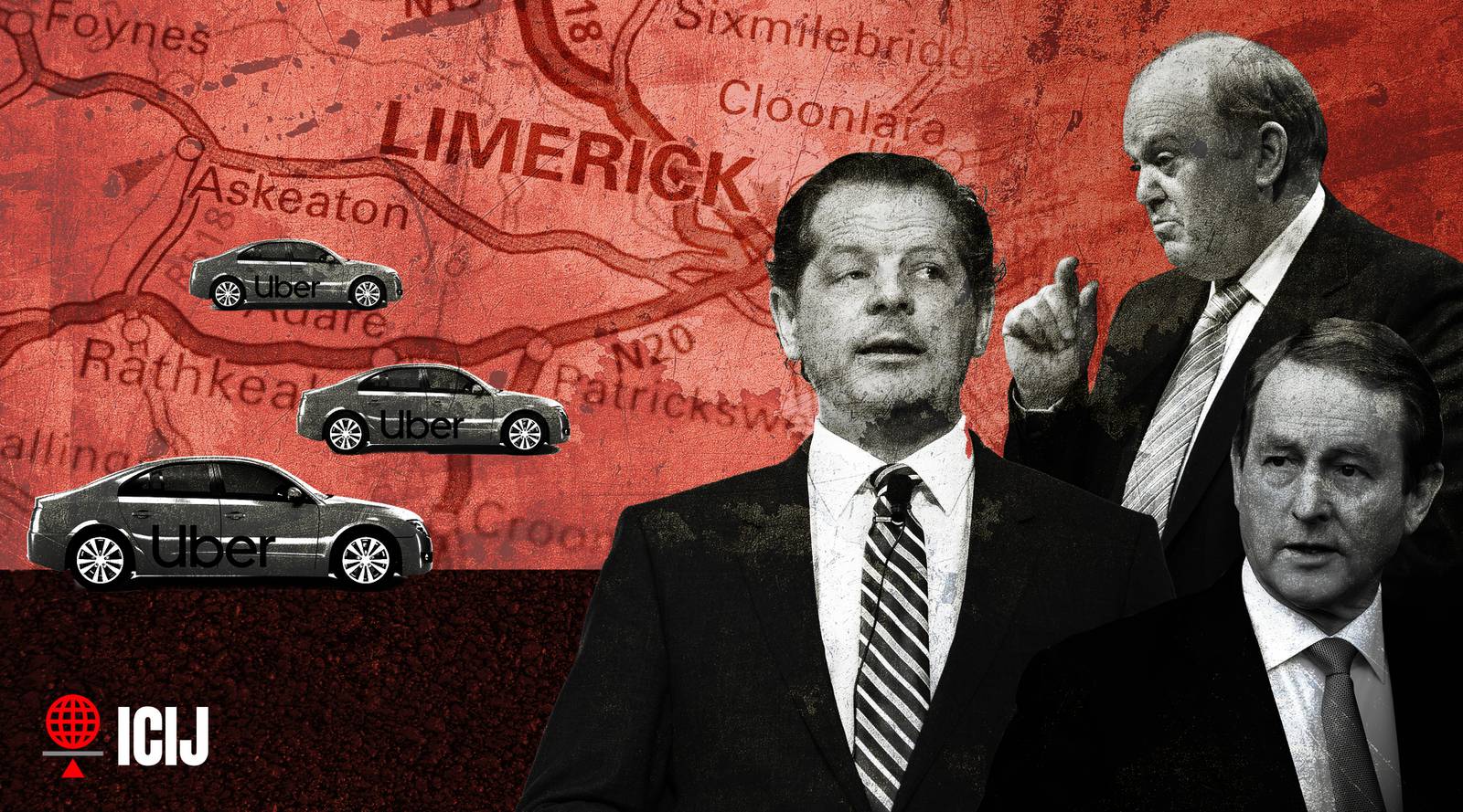 The Uber Files: Former Department of Finance secretary general John Moran who lobbied for Uber, his former boss at the department Michael Noonan, and then Fine Gael taoiseach Enda Kenny. Illustration: Paul Scott