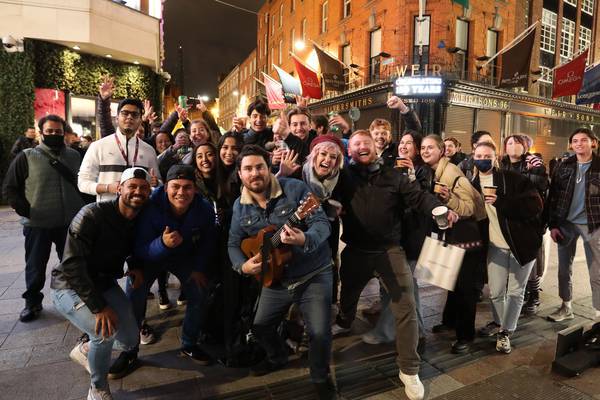 Large crowds gather on Dublin’s Grafton Street on eve of lockdown