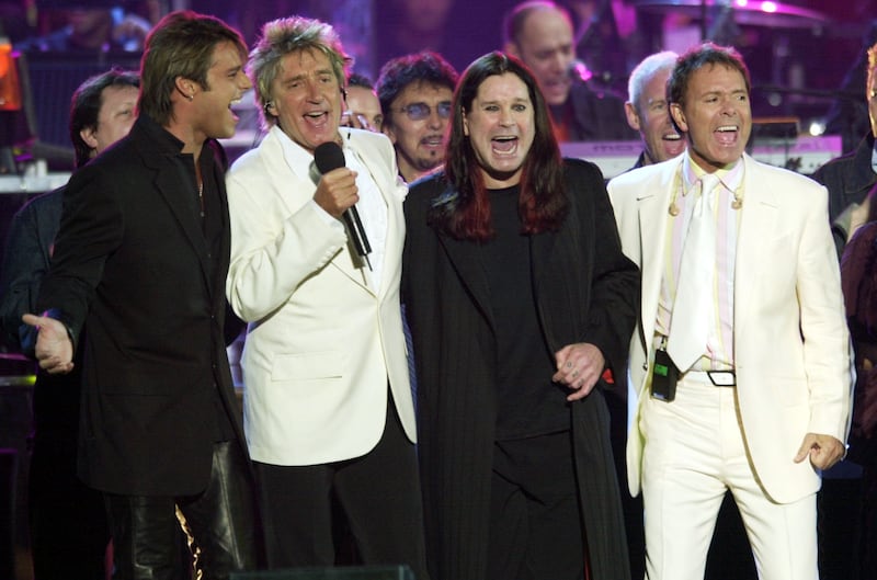 Ozzy Osbourne on stage with Ricky Martin, Rod Stewart and Cliff Richard during the Golden Jubilee concert at Buckingham Palace in 2002. Photograph: Stefan Rousseau/PA Wire