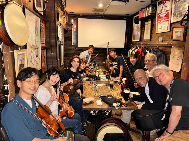 David Garvey (third from left) at a traditional Irish music session in Japan.