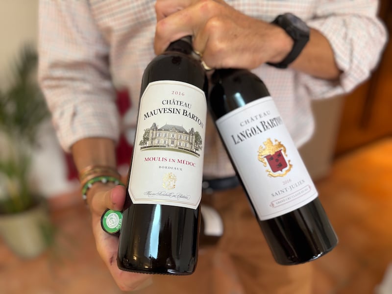 Damien Barton Sartorius shows some wines made at his family vineyard, run by the Irish-French Barton family since the 18th century. Photograph: Naomi O'Leary