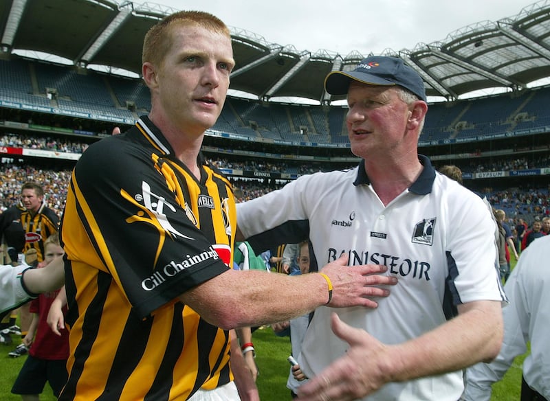 Kilkenny manager Brian Cody celebrates with Henry Shefflin after the 2005 Leinster hurling final. Photograph: Lorraine O'Sullivan/Inpho