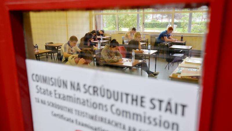 Students at St Peter’s College, Dunboyne sit their Leaving Certificate English Paper One. Photograph: Alan Betson/The Irish Times