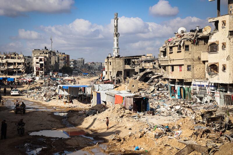Tents are set up by displaced Palestinians amid the devastation in Khan Yunis in southern Gaza on May 16th. Photograph: AFP via Getty Images