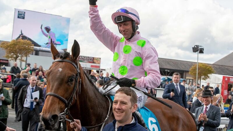Robbie Power celebrates victory on Saldier. Photograph: Morgan Treacy/Inpho