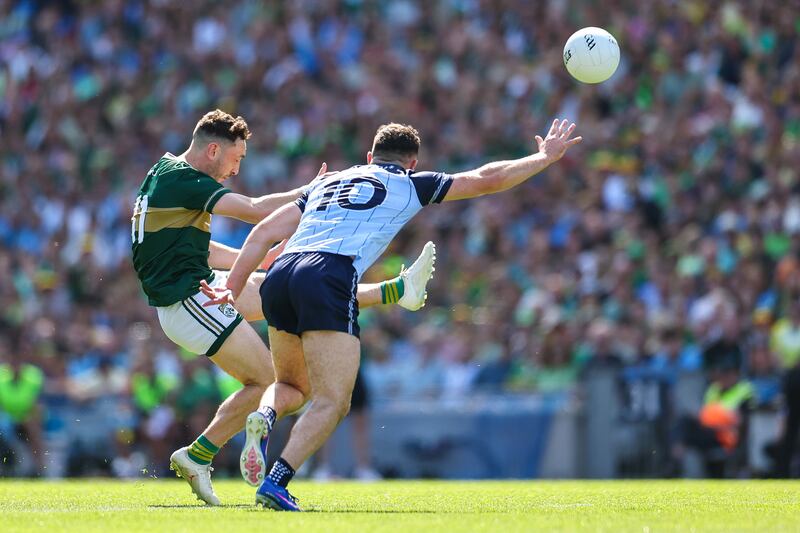 Paudie Clifford kicks a point for Kerry during Sunday's All-Ireland semi-final. Photograph: James Crombie/Inpho