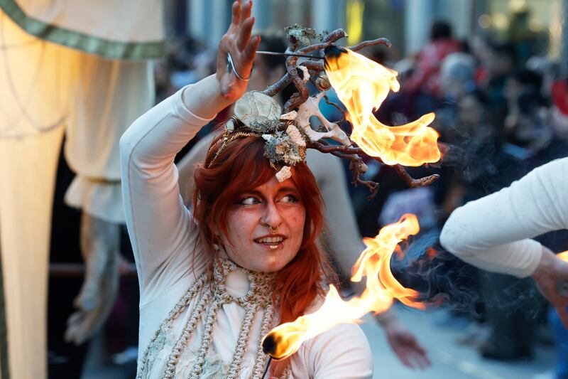 A performer takes part in the St Brigid’s Day parade in Dublin. Photograph: Nick Bradshaw 
