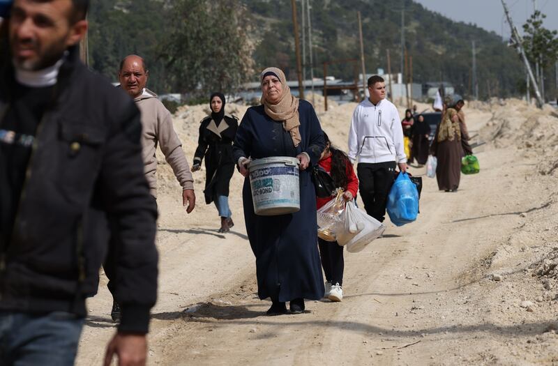 Residents of the Nur Shams refugee camp evacuate their homes during an Israeli military operation in Tulkarem city and its two camps, West Bank in March of this year. Photograph: EPA