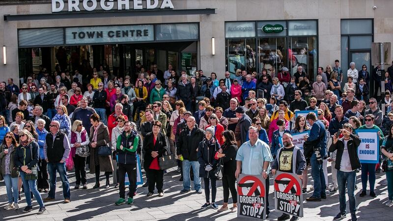 Drogheda residents rally in early May  against  a recent spate of violent incidents in the town. Photograph: James Forde