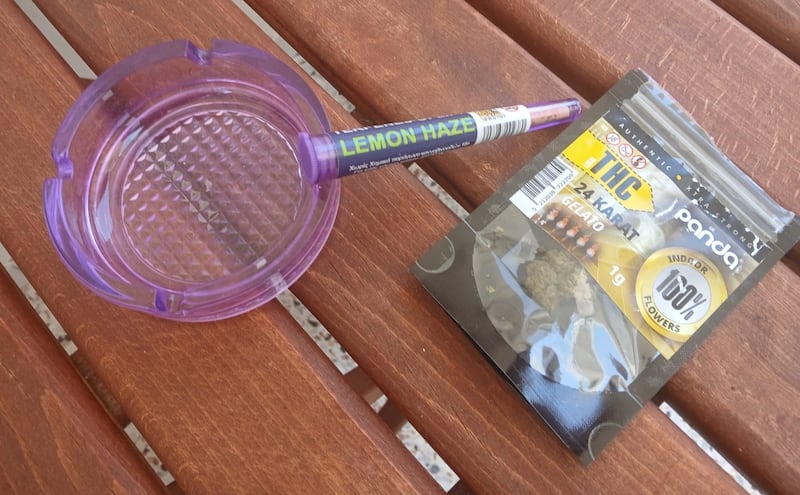 Legal 'weed' products available to buy along the strip in Zante. Photograph: Niamh Browne
