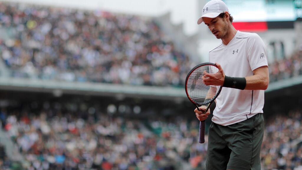 Andy Murray composes himself during the men’s final match against Serbia’s Novak Djokovic at the Roland Garros 2016 French Tennis Open in Paris on Saturday. Photograph: Thomas Samson/AFP/Getty Images