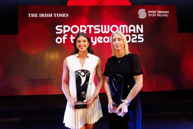 Sportswoman of the Year for 2025 Kate O’Connor and Outstanding Contribution Winner Cora Staunton. Photograph: Tom Maher/Inpho