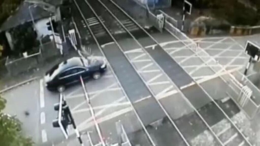 The vehicle hitting the level crossing gates Photograph: Irish Rail/Twitter