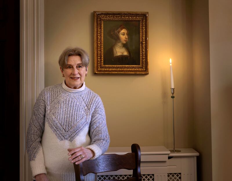 Doon House: Ann Jocelyn beside a portrait of Anne Boleyn hanging in the hall. Photograph: Joe O'Shaughnessy