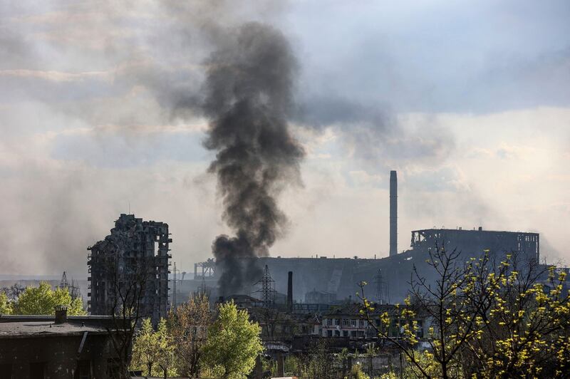 Smoke rises from the Metallurgical Combine Azovstal in Mariupol under the control of the Russian military. Photograph: AP Photo/Alexei Alexandrov