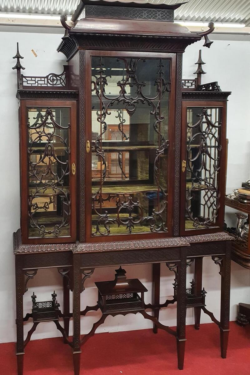 Early 20th century Chinese Chippendale-style cabinet,  auctioneer Sean Eacrett believes it could be the work of Hicks of Dublin, and is expected to achieve €5,000.