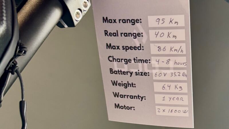 An e-scooter for sale in Loco in Portobello, Dublin is advertised at a maximum speed of 86 km/h.