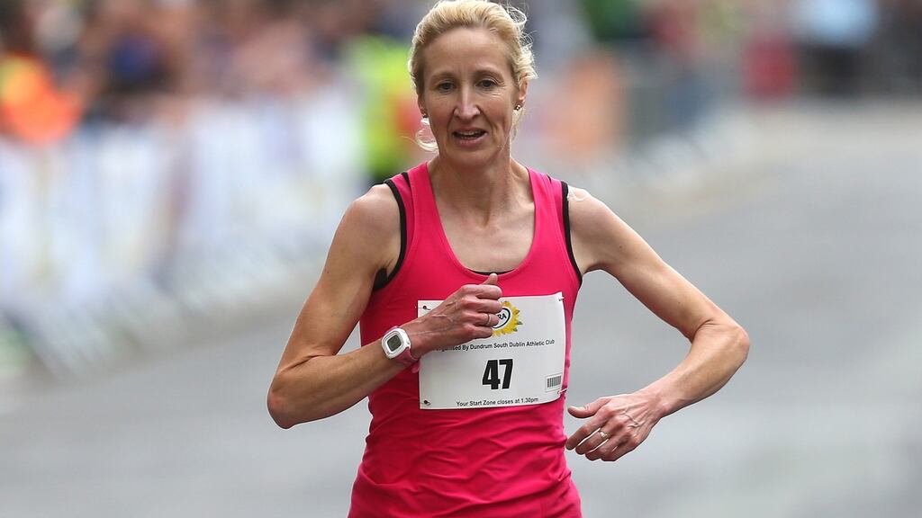 Catherina McKiernan finishing the Women’s Mini Marathon in 2014. Photograph: ©INPHO/Cathal Noonan