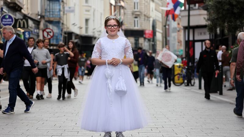 First Holy Communicant Trinity Lee: Her parents went to their  local church and had a chat with a priest to organise her  Communion. Photograph: Dara Mac Donaill