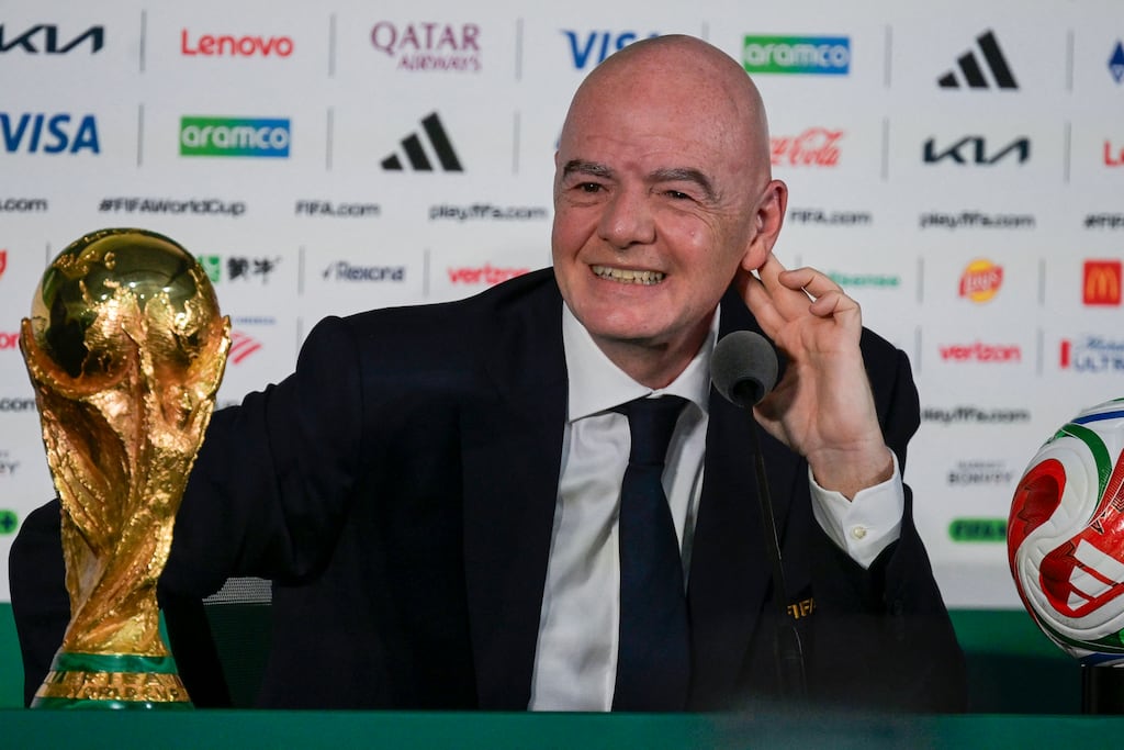 Fifa president Gianni Infantino during his press conference in Mexico City on Wednesday. Photograph: Alfredo Estrella/AFP via Getty