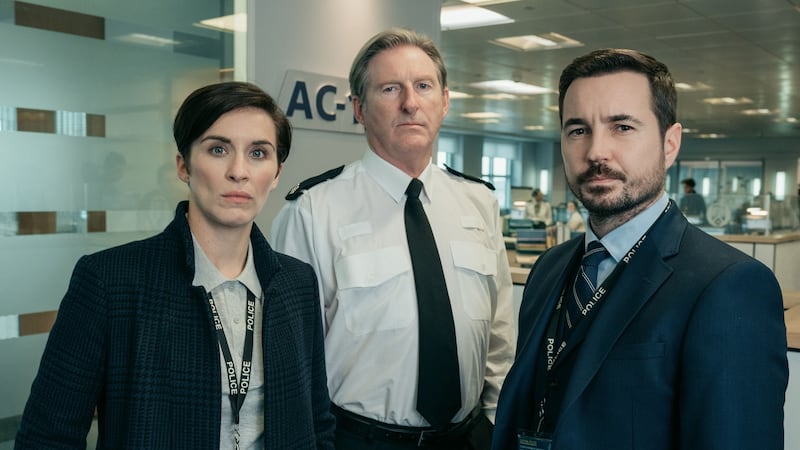 Kate (Vicky McClure), Ted (Adrian Dunbar) and Steve (Martin Compston) from Belfast-filmed Line of Duty, which suspended production on its sixth series last month. Photograph: BBC