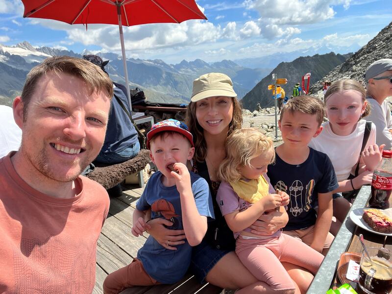 Tara Dunne-Uí Admhaill with her husband Seán Ó hAdhmaill and children Aoibhí (13), Oscar (9), Lughaidh (6) and Léana (2).