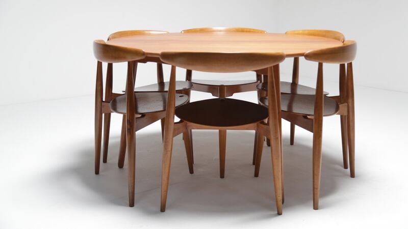 The Heart DIning Set,  a rare piece by Danish designer Hans Wegner in teak and oak   4,950 from Vintage Hub.com.