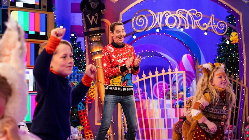 Ryan Tubridy and guests on the Roald Dahl themed set of this year’s The Late Late Toy Show. Photograph: Andres Poveda