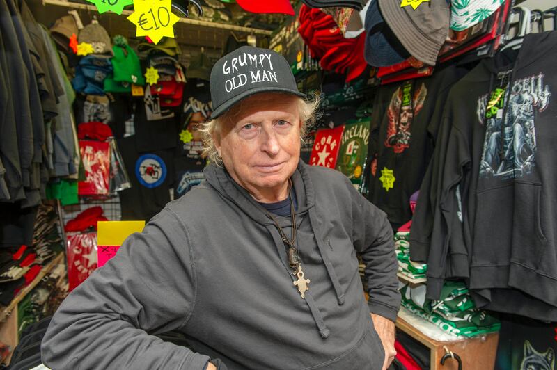 Paul Mulvany at his Rave Cave T-shirt stall in Cork’s English Market.
Photograph: Michael Mac Sweeney/Provision