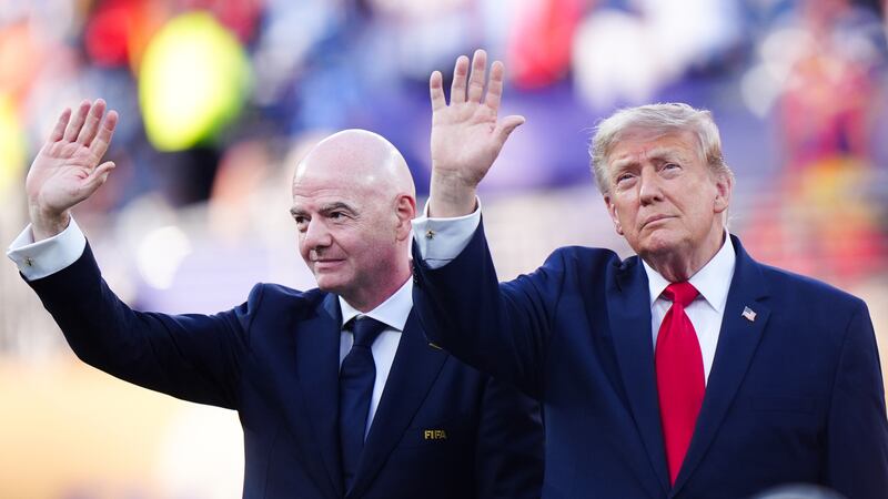 Fifa president Gianni Infantino (L) and US president Donald Trump at the New York-New Jersey Stadium. Photograph: Bradley Collyer/PA Wire
