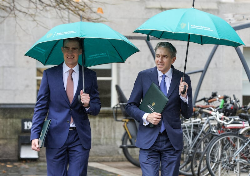 Minister for Public Expenditure Jack Chambers and Minister for Finance Simon Harris on budget day. Photograph: Paul Faith/AFP via Getty Images